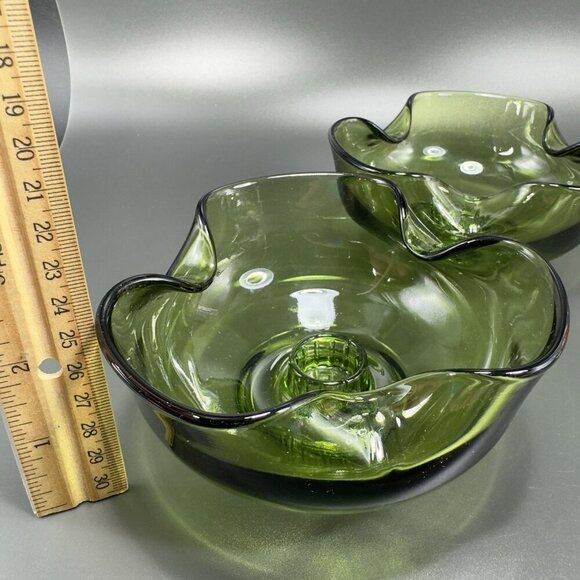 Anchor Hocking Modern Avocado Candlestick Holders Green Set 2 Folded Edge Votive - Picture 3 of 15